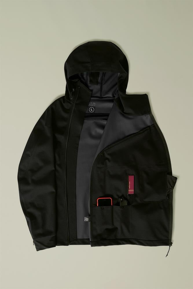 RAIN AND WINDPROOF MERINO TECH ASYMMETRICAL JACKET Black
