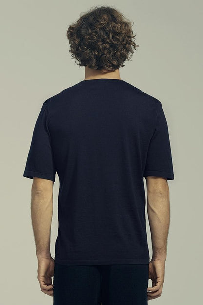 STRICK-Merino-Reise-T-Shirt Marineblau